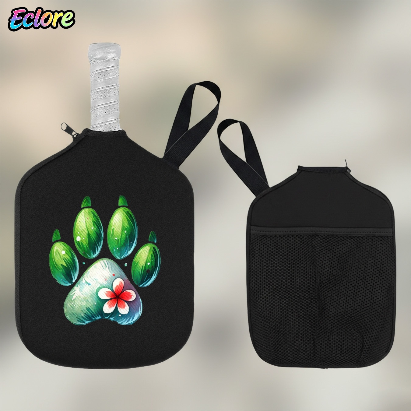 Racket Cover Bag - Groene aquarel pootafdruk peddelhoes, duurzame pickleball